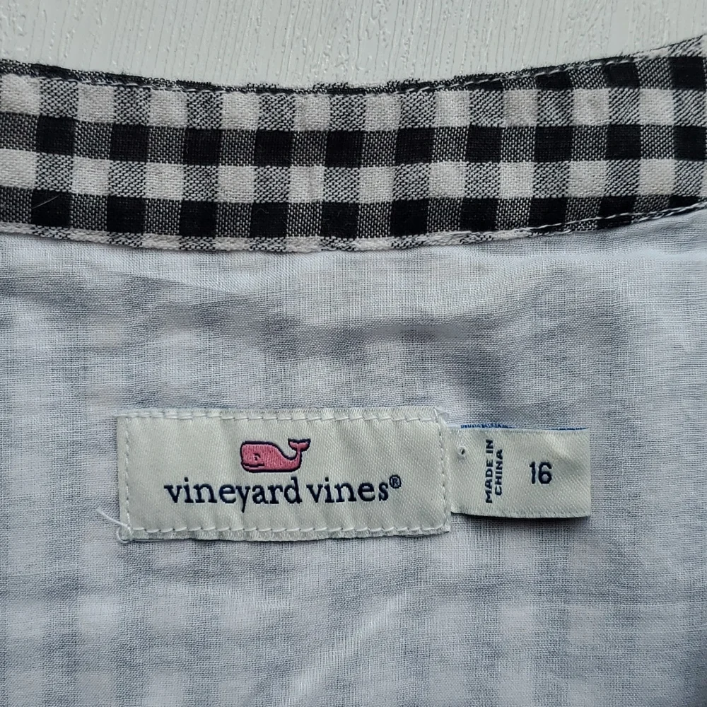Vineyard VINES Sleeveless Black & White Gingham Tie-Waist Dress 16 - Picture 5 of 8